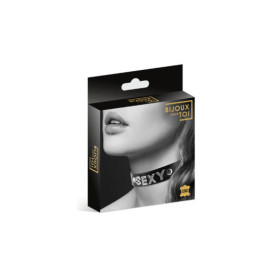 Collier en cuir noir SM avec Sexy en strass 